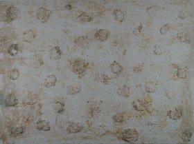 2018, 60x80 cm, Acryl+Wandfarbe+Fliederbeersaft+Waschpulver+Stoffreste auf Leinwand