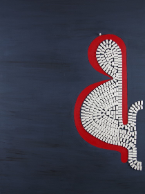 Figur 1, 2018, 80x60 cm, Acryl+Wandfarbe+Zigarettenfilter auf Leinwand