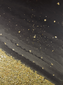 Goldfall, 2018, 60x80 cm, Acryl+Wandfarbe+Goldglimmer auf Leinwand