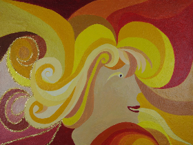 Goldlöckchen, 2018-2019, 80x60 cm, vorstrukturierter Untergrund Acryl+Wandfarbe+Goldglimmer auf Leinwand